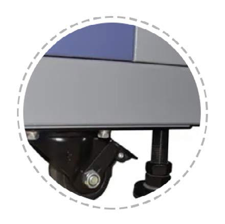 4 rodízios, 4 pés niveladores